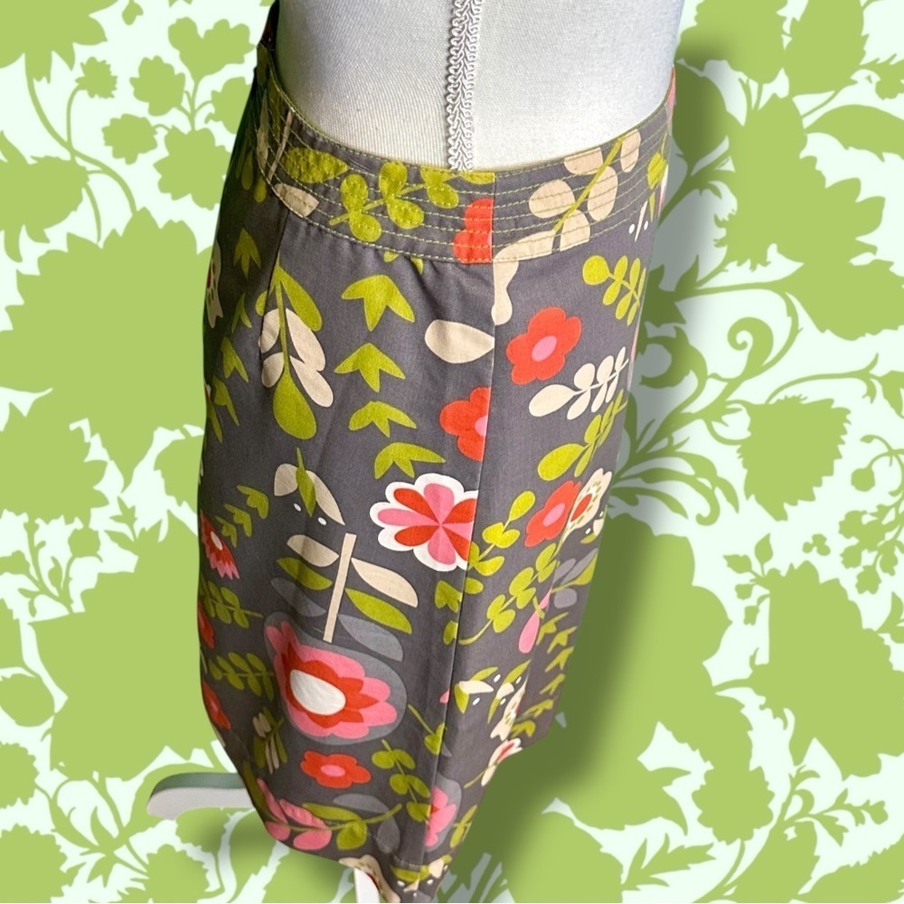 Boden Mod Style Gray, Pink & Green Floral Print A-Line Cotton Twill Skirt Size 4 - Picture 13 of 14
